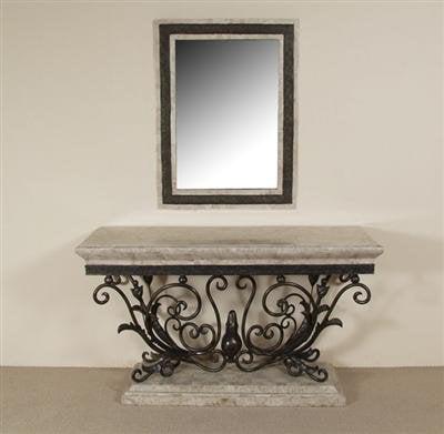 Floral Console Inlaid Cantor Fossil Stone & Brozed Iron W 58In. x D 22In. x H 32In.