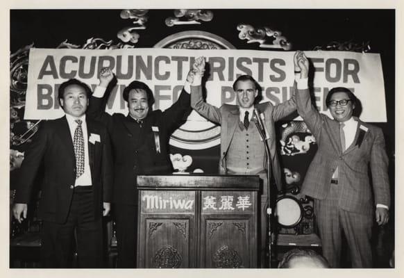 Governor Jerry Brown signs bill in 1976 to legalize acupuncture in California.