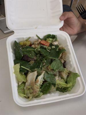 This is a "full salad with chicken. But due bad serving this customer got 3/4 salad and very little chicken. Should be charged by WEIGHT!