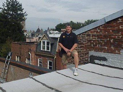 Inspecting a roof in Allentown, Pa.