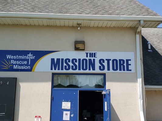 The store door at the end of the Westminster Rescue Mission building.