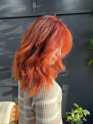 Brilliant Orange and Air Cut by Jelena. Text 949-282-7869 for Appointments and Inquiries