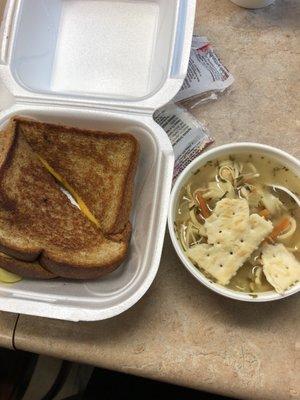 Lunch special: grilled cheese & cup of soup (chicken noodle).