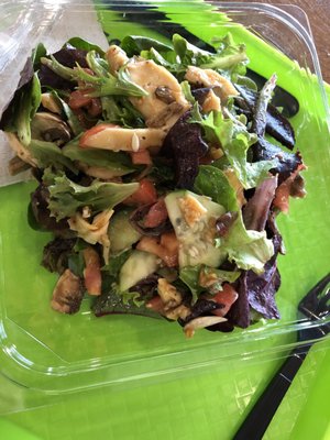 Spring salad with cucumber tomatoes chicken mushrooms