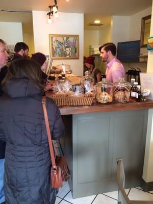 The pastry counter with Martha working away.