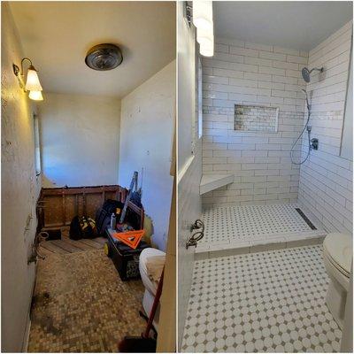 Before and after small bath remodel