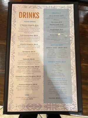 Drink menu