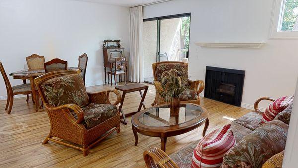 The Oaks of Pasadena living rooms feature gas fireplaces and adjoining patios or balconies.