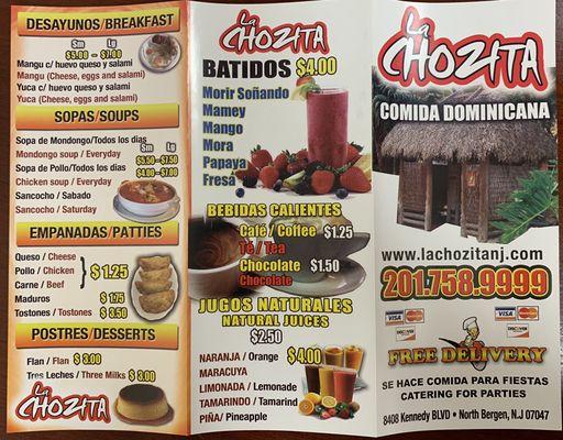 LA CHOZITA MENU