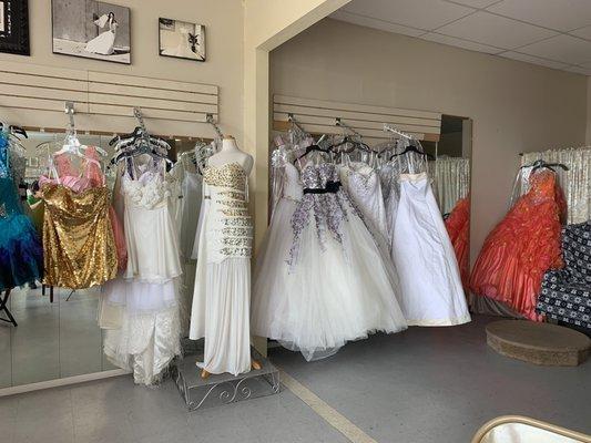 Handmade dresses on display