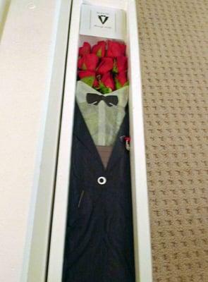 One Dozen Black Tie Roses. Note - Cummerbund, bow tie, boutonniere, and more!