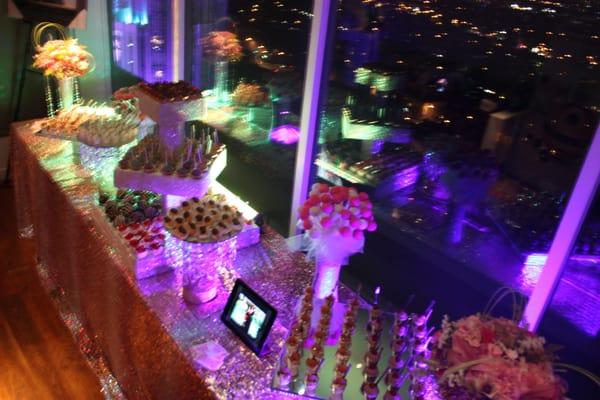 Dessert Buffet set up for Oscars After Party- Night of 100 Stars Rooftop event