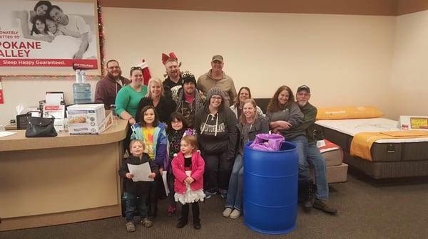 This great family dropped off a barrel full of gifts for Mattress Firms Foster Kids program.