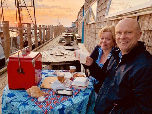 Happy birthday Brooke! Jeff celebrating with lobster n wine!