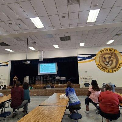 Band parent meeting in the cafeteria