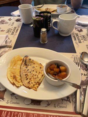 Crepes and fruit part of breakfast- so good!