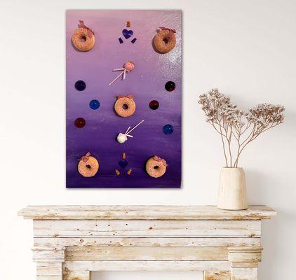 24x36" canvas. 3D with faux donuts,pops, gummy bears and gumballs. Beautiful for a girls room or even a bakery!