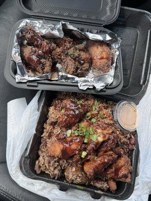 Wings, Salmon bites and oxtail fried rice