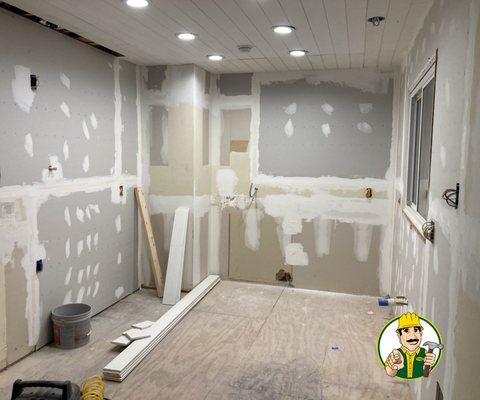 Drywall work on kitchen remodel