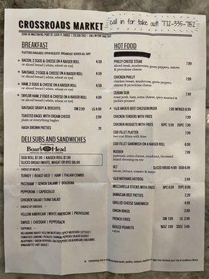 Menu- Crossroads Market