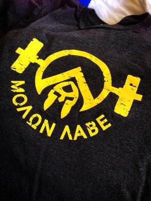 Custom screen printed shirt with white underbase to help make the yellow show up well.