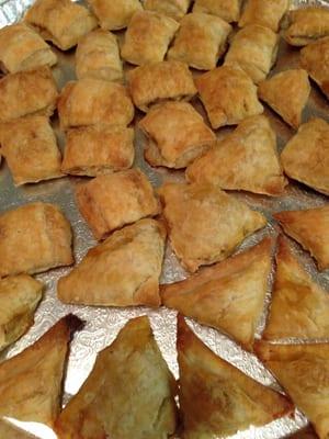 Vegetable samosas  , beef turn overs and chicken pecan pastry