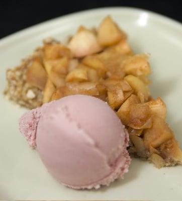 apple pie w/ walnut-date crust and strawberry ice "cream" (i make ice cream out of cashews)