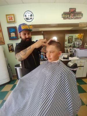 My son getting lined up from the man himself