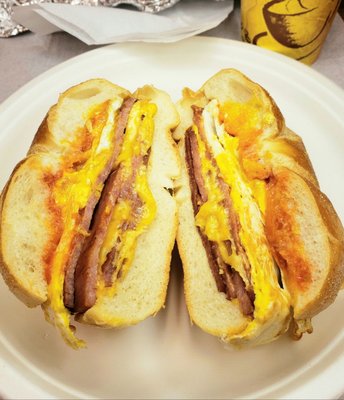 Taylor Ham, Egg, and Cheese with Extra Meat on a Roll, YUMMMMMERS!!