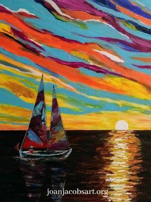 Sunset with beautiful colors in the sky. https://joanjacobsart.org/