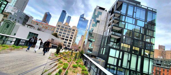 Walking High Line Park Greenway In Early Spring After Annual Plant Cut-Back