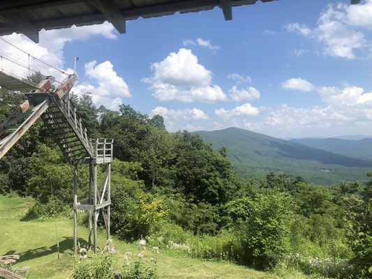 View from the covered sitting area (no, the stairs pictured are not for the tower, these stairs are inaccessible to guests)