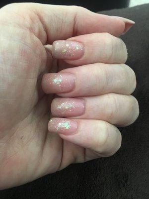 Nude tips with opal glitter, love them!!!!