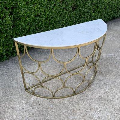 Real Marble Top Console Table with Raw Iron Base