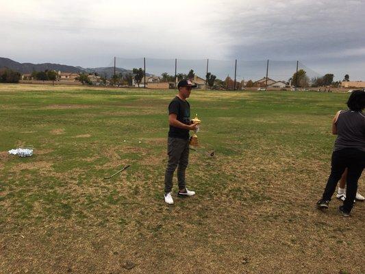 Rickie on the range I can remember cutting clubs down for him as a kid,  so tell your kids work hard and great things can happen !!