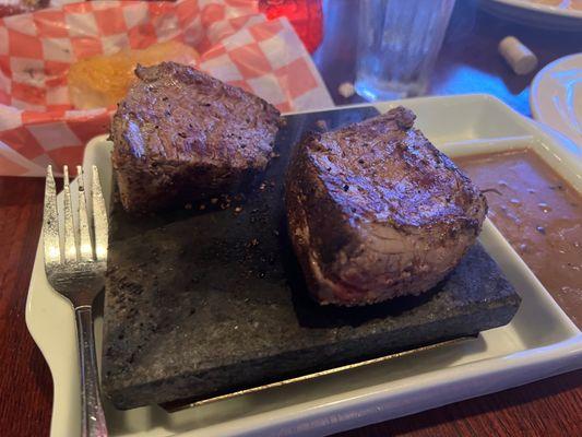 Filet on a Roc - starting to cook.