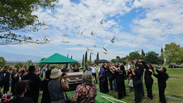 Sharing a beautiful moment with the family as they release the White Doves.