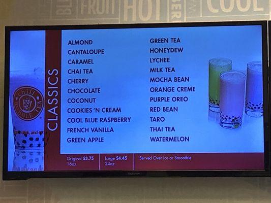 Classic milk tea menu