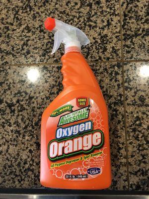 Orange oil cleanser. Works well for general cleaning. Seems dilute compared to name brands. Extremely faint orange odor.