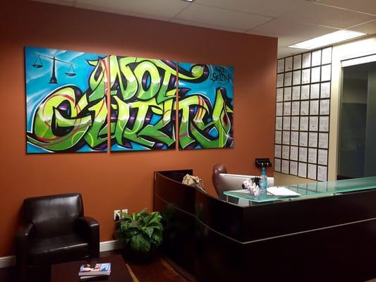 Our Lobby and custom "Not Guilty" painting!