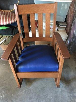 Old Oak Chair w/ Restored w/ Blue laether