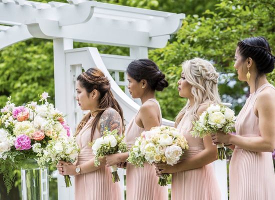 June Wedding - ceremony arrangement, bridal & bridesmaid bouquets