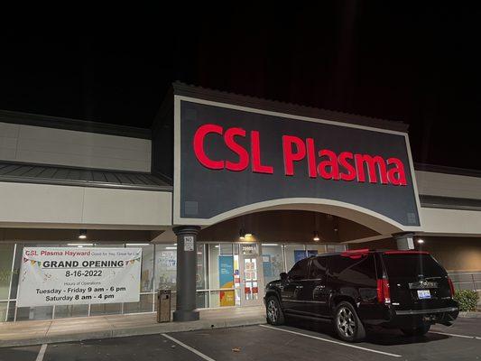 CSL Plasma Hayward at night