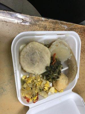 Breakfast combo: Ackee, Callaloo, Saltfish