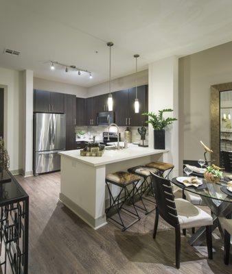 Gourmet chef kitchens with stainless steel appliances