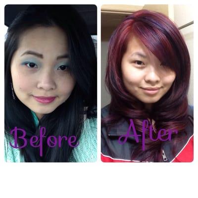 This is before and after picture.  See how dark my hair is back then? And Luu did a very good job on the new look!