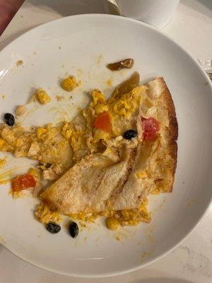 Some nasty quesadilla. Falls apart. This isn't even edible. What a fine dining experience