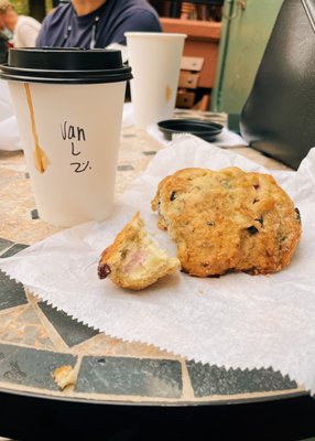 Blueberry scone and vanilla latte