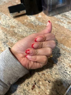 Red tip French mani with a blazing heart!