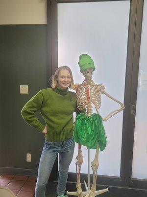 Dr. Tabetha Super with Mabel the Skeleton